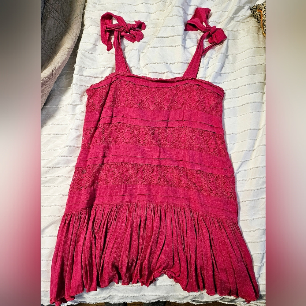 BaeVely Pink Lace Flapper Dress with Adjustable Tie Straps size L